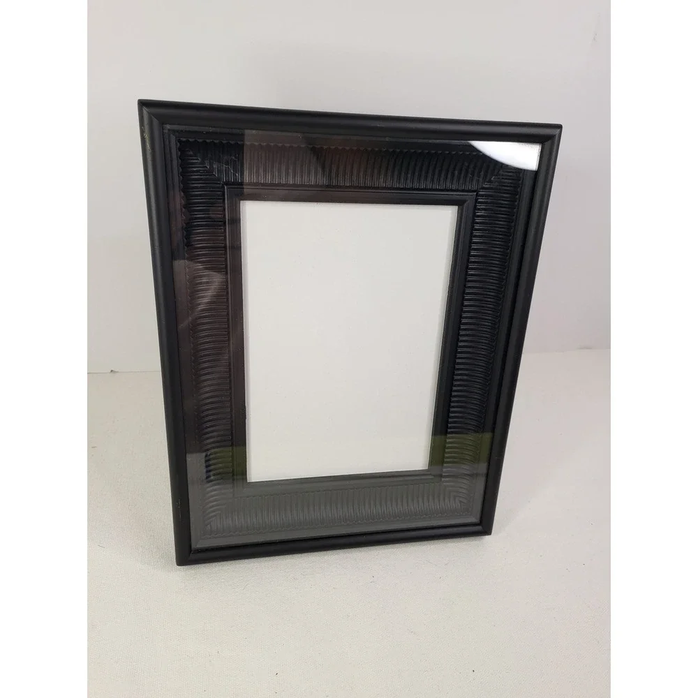 Black Ribbed Border Picture Frame 4x6 Desktop Wall Mount Home Decor